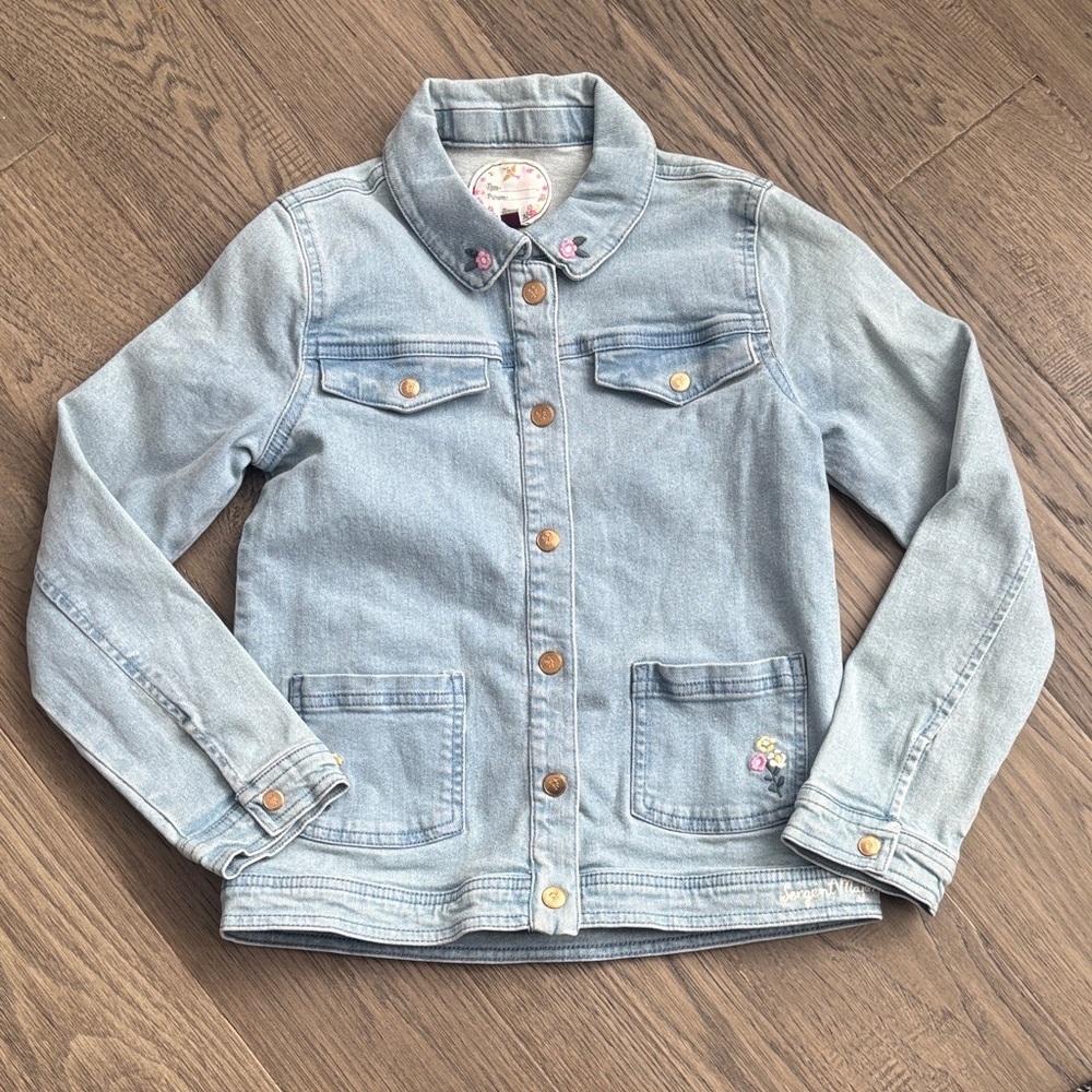 Sergent Mayor | Light Wash Denim Jacket Embroidered Floral Detail Size 9YRS